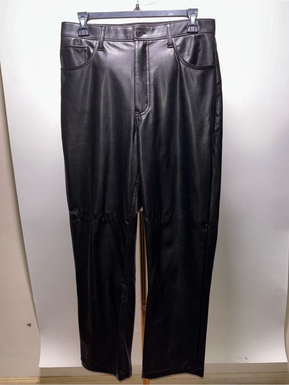 Abercrombie & Fitch Black Faux Leather Straight-Leg Ultra High Rise Pants